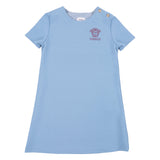 Versace Blue Dress Embroidered-Logo Milano-Stitch Dress