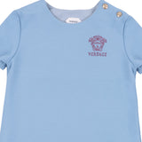 Versace Blue Dress Embroidered-Logo Milano-Stitch Dress