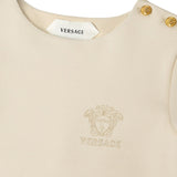 Versace Cream Embroidered-Logo Milano-Stitch Dress