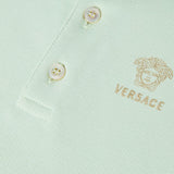 Versace Light Green Embroidered-Logo Cotton-Pique Polo