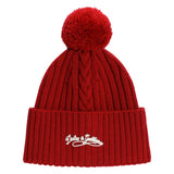 Dolce & Gabbana Red Cable-Knit Pom-Pom Beanie Hat