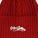 Dolce & Gabbana Red Cable-Knit Pom-Pom Beanie Hat