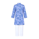 Rang Blue Floral Printed Straight Kurta With White Pants