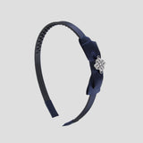 Headband with Blue Bow and Silver Crystal Logo