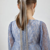 Hair Clip with Long Silver Strings with Crystals