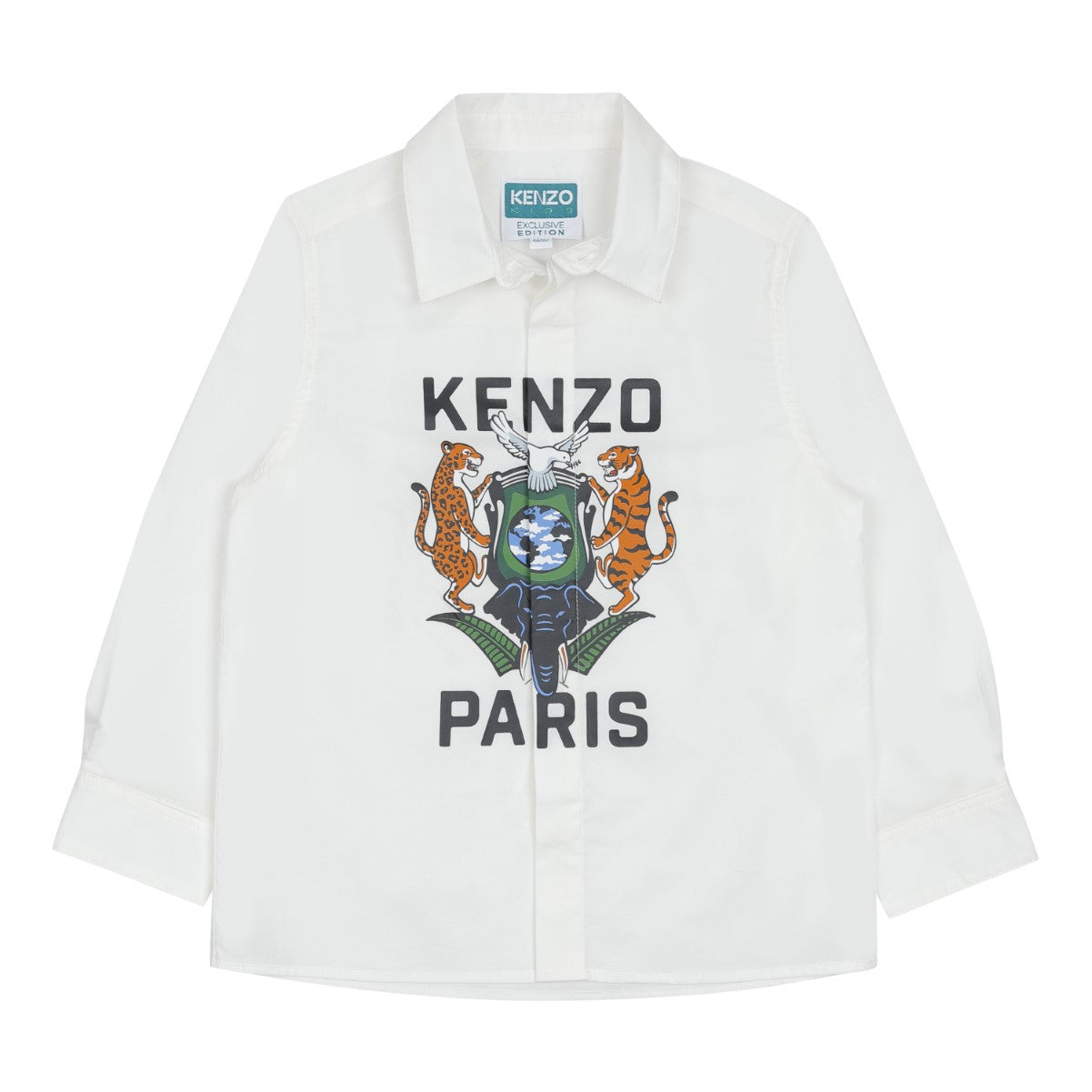Kenzo White Tiger Crest Cotton Shirt