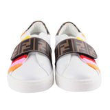White Velcro Sneaker With Brand Logo Print