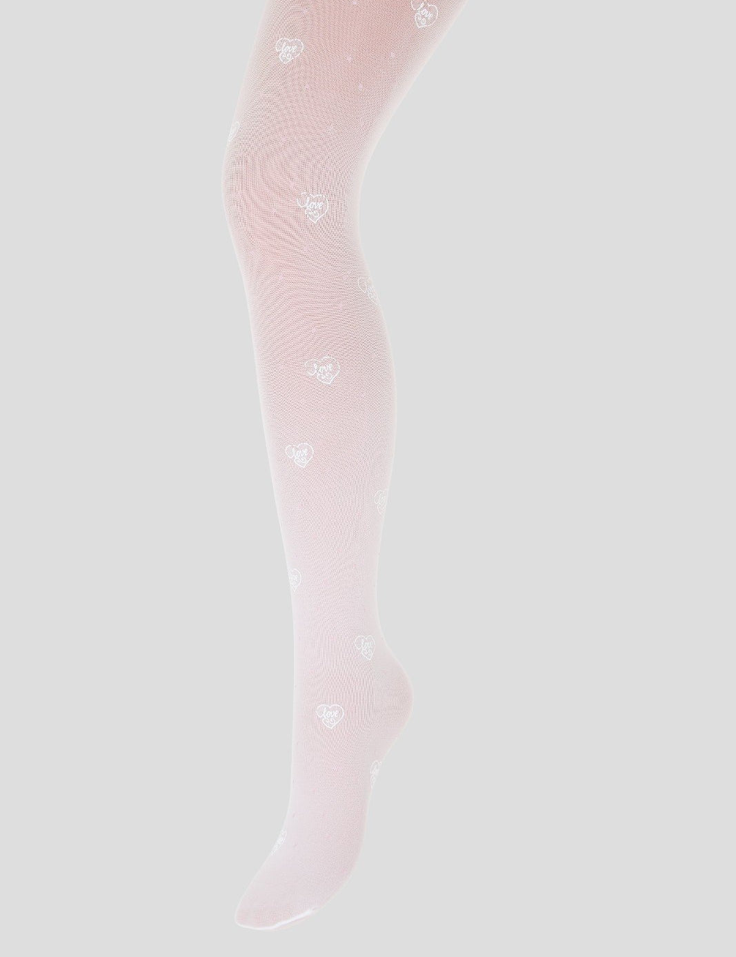 Pale pink children's tights with white love-heart print