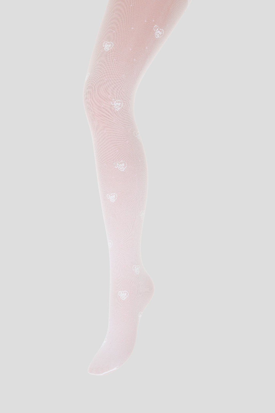 Pale pink children's tights with white love-heart print