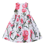 White Carnation Print Cotton Dress