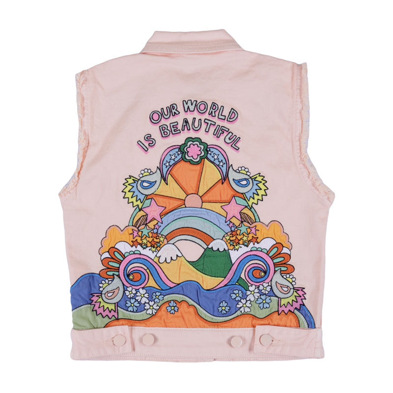 Embroidered Design Frayed Gilet
