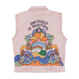 Embroidered Design Frayed Gilet
