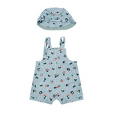 Green Cotton Short Dungarees with Hat