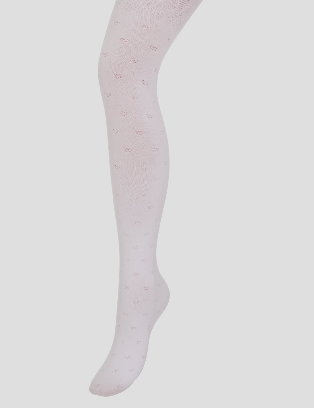 White children's tights with delicate pink heart pattern
