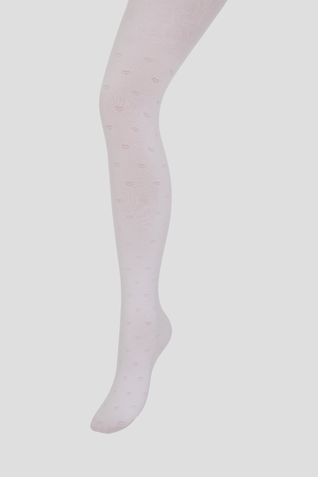 White children's tights with delicate pink heart pattern
