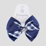 Blue Bow Hairband with Silver Crystal Logo