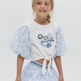 T-shirt with decoration, white-blue (104)