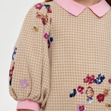 Choupette Beige Elegant Flowers Embroidered Dress