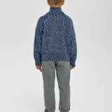 Choupette Dark Blue Melange Knitted Sweater With Zip