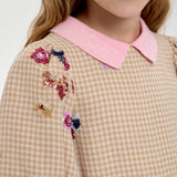 Choupette Beige Elegant Flowers Embroidered Dress