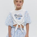 T-shirt with decoration, white-blue (86)