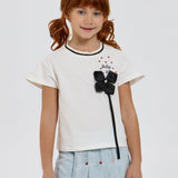 Choupette 3D Black Flower Decorated T-Shirt