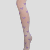 Choupette White Tights With Purple Hearts