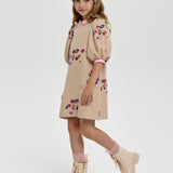 Choupette Beige Elegant Flowers Embroidered Dress