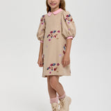 Choupette Beige Elegant Flowers Embroidered Dress