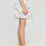 Embroidered Denim Shorts-Skirt ,pink(98)