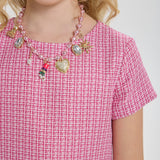 Choupette Stylish Tweed Dress With Beautiful Necklace