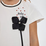 Choupette 3D Black Flower Decorated T-Shirt