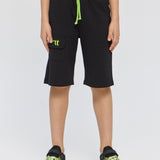 Black with Green Logo Sports Shorts