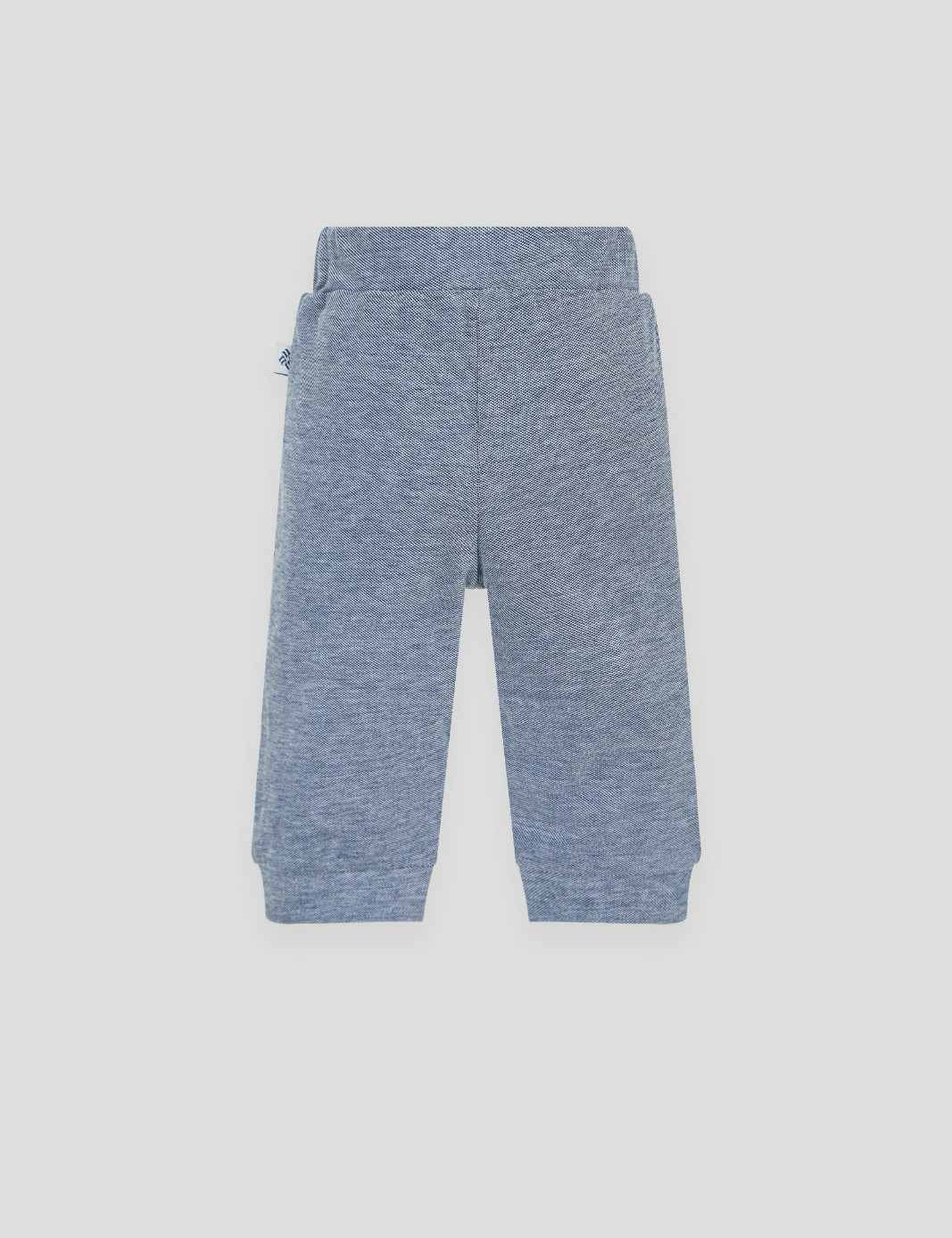 Blue-grey baby joggers with cuffed ankles, rear view