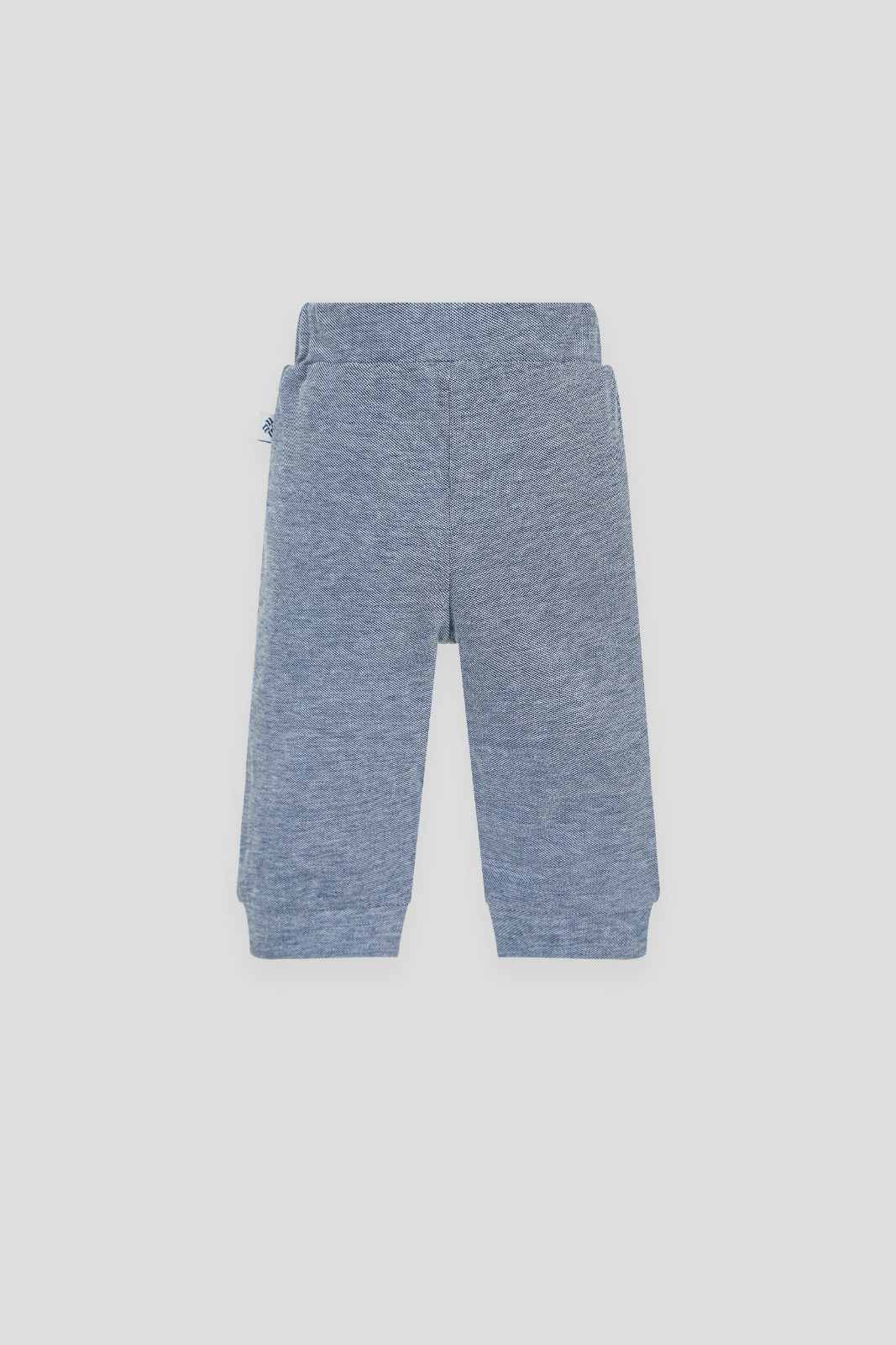Blue-grey baby joggers with cuffed ankles, rear view
