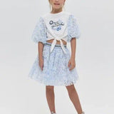 T-shirt with decoration, white-blue (104)
