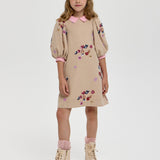 Choupette Beige Elegant Flowers Embroidered Dress