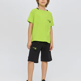 Black with Green Logo Sports Shorts