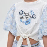T-shirt with decoration, white-blue (104)