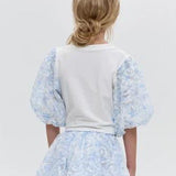 T-shirt with decoration, white-blue (104)