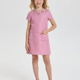 Choupette Stylish Tweed Dress With Beautiful Necklace
