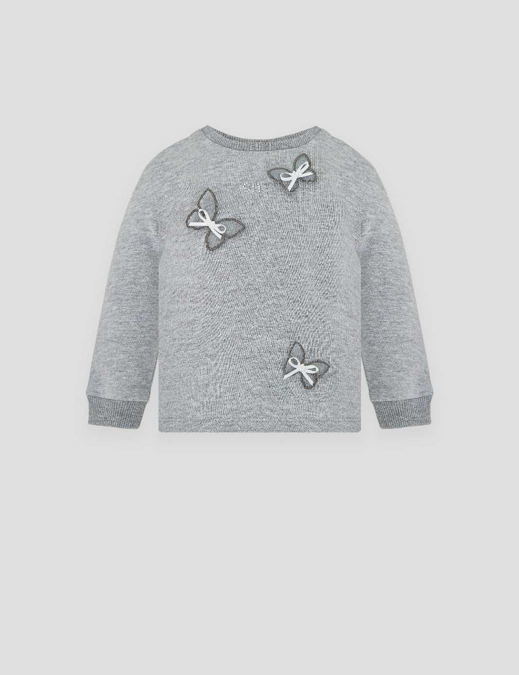 Grey girls' sweatshirt with butterfly appliques and white bows
