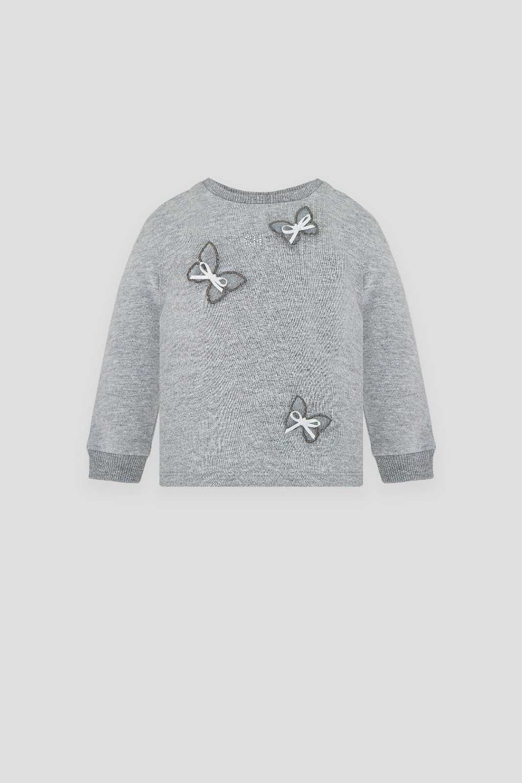 Grey girls' sweatshirt with butterfly appliques and white bows