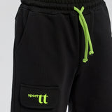 Black with Green Logo Sports Shorts