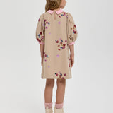 Choupette Beige Elegant Flowers Embroidered Dress