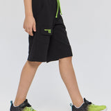 Black with Green Logo Sports Shorts