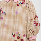 Choupette Beige Elegant Flowers Embroidered Dress