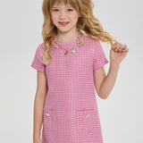 Choupette Stylish Tweed Dress With Beautiful Necklace
