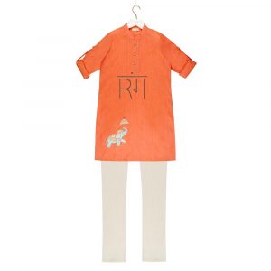 rang-orange-kurta-with-embroided-elephant-print-and-offwhite-churidar-69427-1