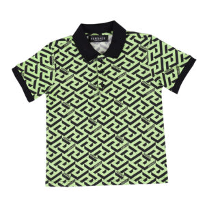 Versace Green & Black LA Greca Polo T-Shirt